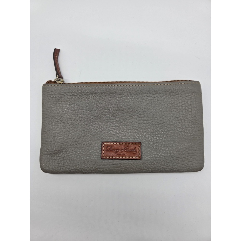 Dooney & Bourke Grey Pebbled Leather Zipper Pouch Wallet ID‎ Holder